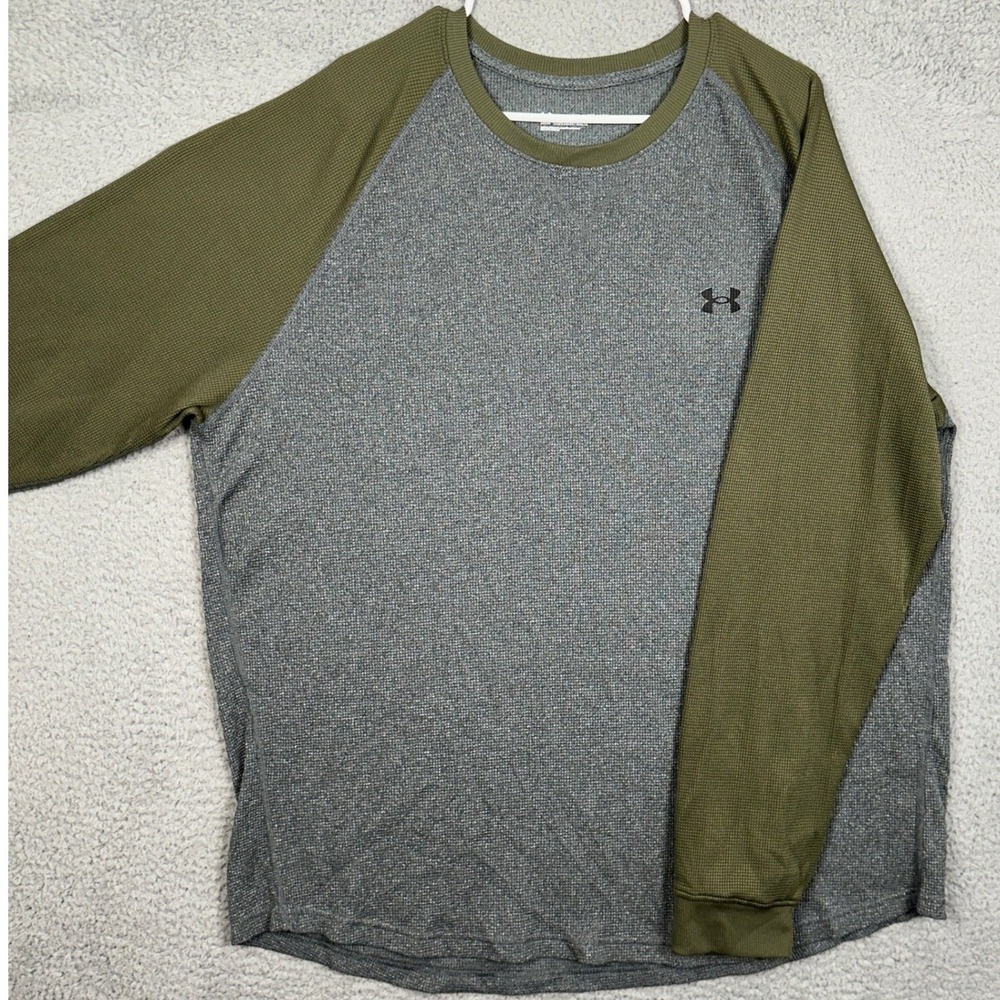 Under Armour T-Shirt Men 3XL Grey Green Loose Fit Thermal Colorblock Waffle Knit